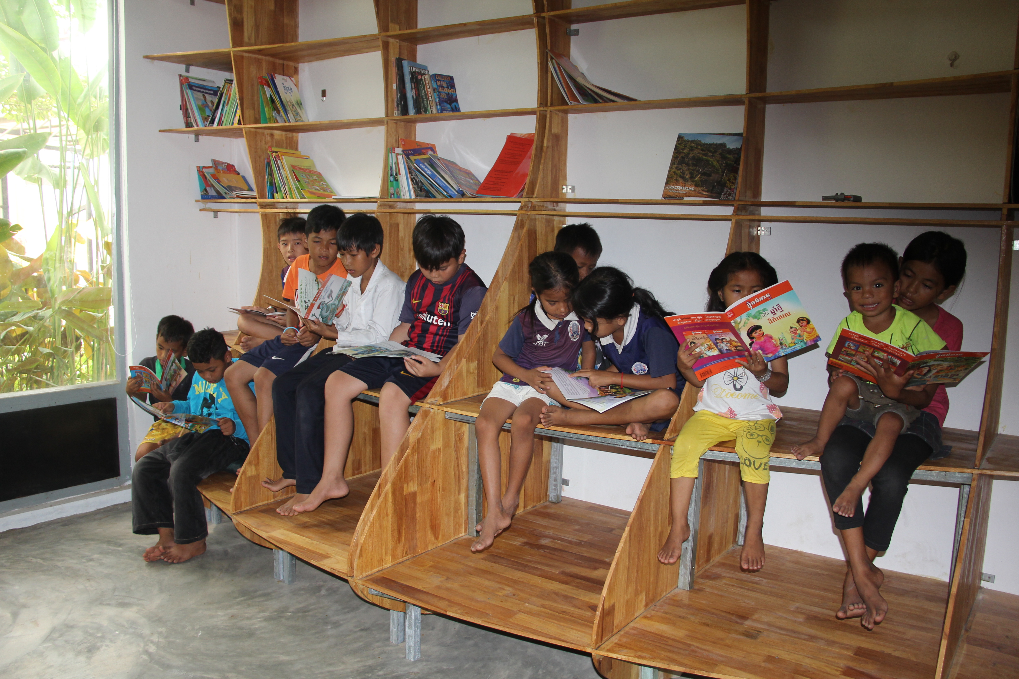 Reading in the library in Phnom Penh